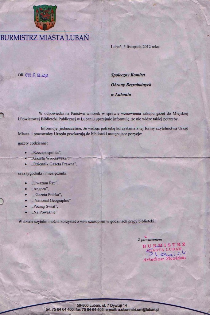 SKOB - PISMO OD BURMISTRZA