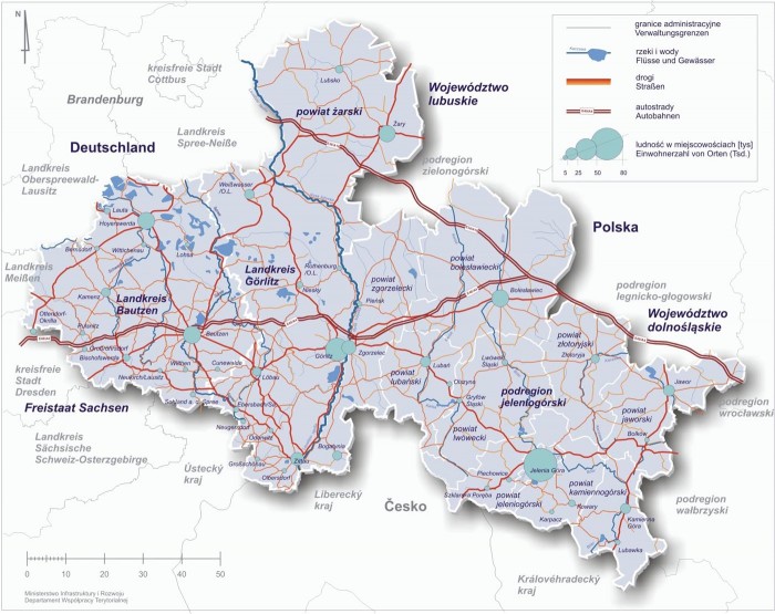 Mapa obszaru wsparcia Programu Współpracy INTERREG Polska – Saksonia 2014-2020