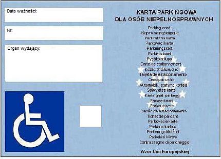 Nowy, obowiązujący wzór karty parkingowej dla niepełnosprawnych.