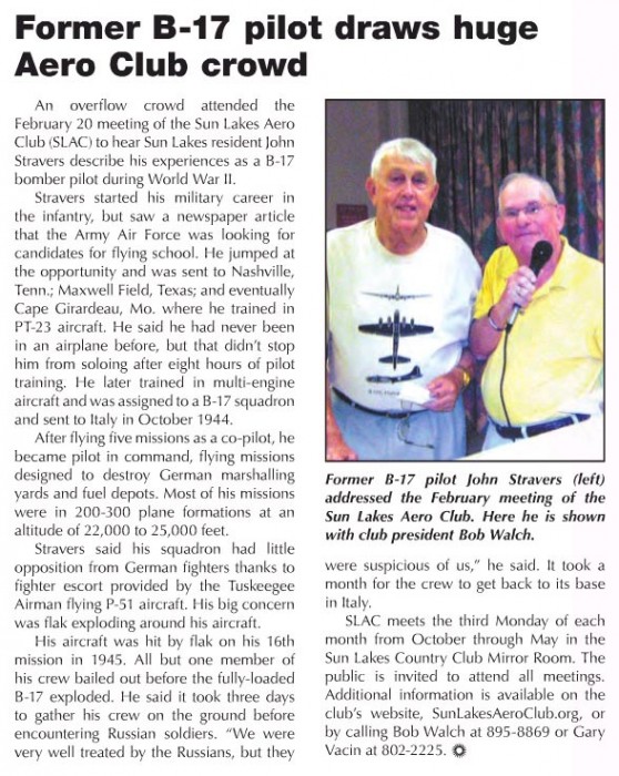 Pilot weteran, dowódca „Homesick” por. John Stravers (http://sunlakessplash.com)