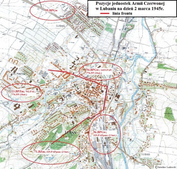 Plan rozlokowania jednostek Armii Czerwonej w Lubaniu na dzień 2 marca 1945 r.